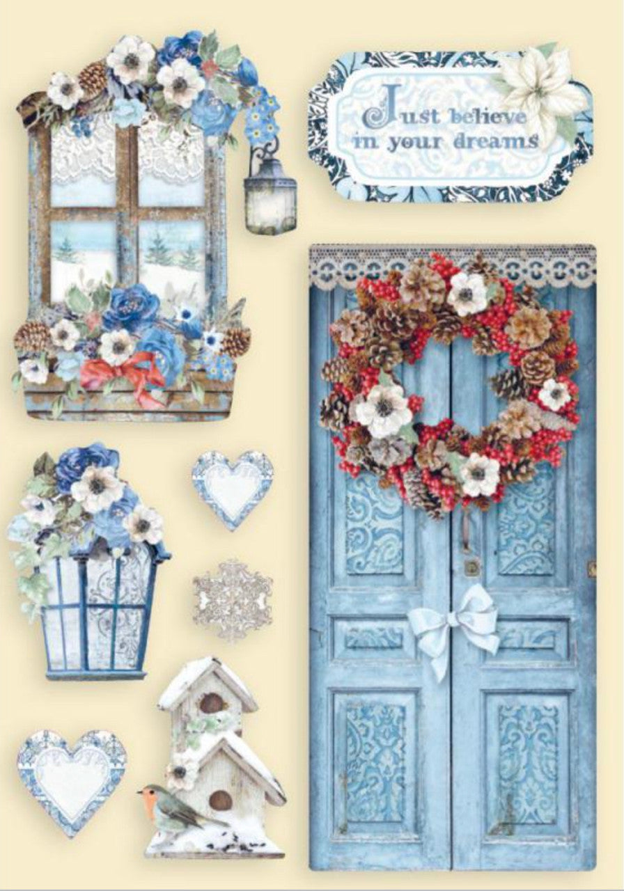 Stamperia Winter Tales Puertas y ventanas Formas de madera coloreadas